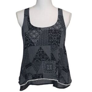 💲✂️Living Doll, Mixed Print Tiered Semi Sheer Tank Top